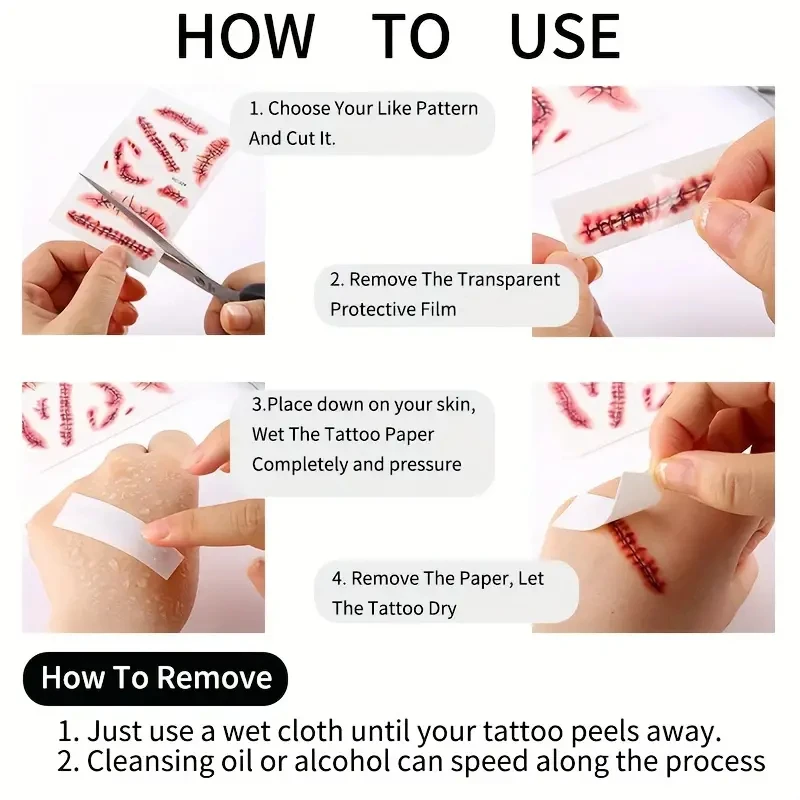5/10 Stück 3D Fake Narben-Tattoo-Aufkleber Halloween Krusten Blutiges Make-up Körper Gesicht Realistische Wunde Gruseliger Aufkleber Scherzartikel Party-Deko – Detail 10