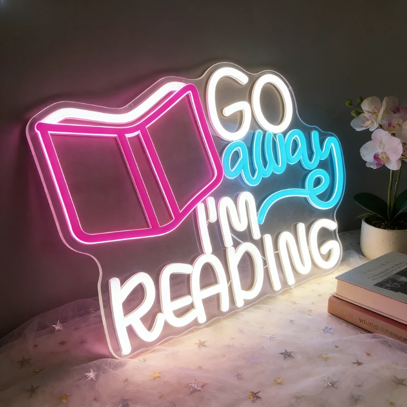 

Go Away Im Reading Neon Sign LED Night Light Book Lover USB Rechargeable Aesthetic Wall Art for Dorm Room Reading Corner Decor