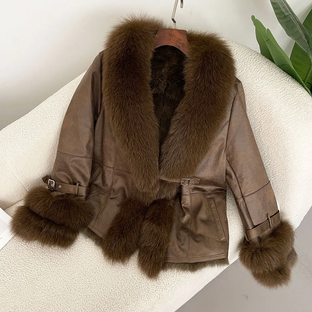 Real Raccoon Fox Fur Collar Rabbit Fur Jacker Winter Fur Coat Women Thick Warm Outerwear 2024 New Liner Real Fur Coat