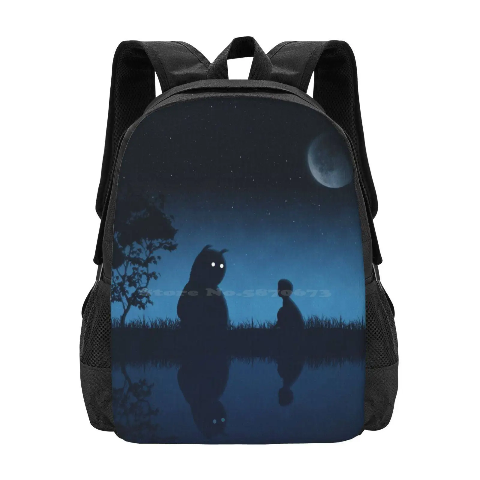 The Friend Of The Night Hot Sale Schoolbag Backpack Fashion Bags Monster Story Hotamr Elshamy Night Moon Stars Blue Red Bubble