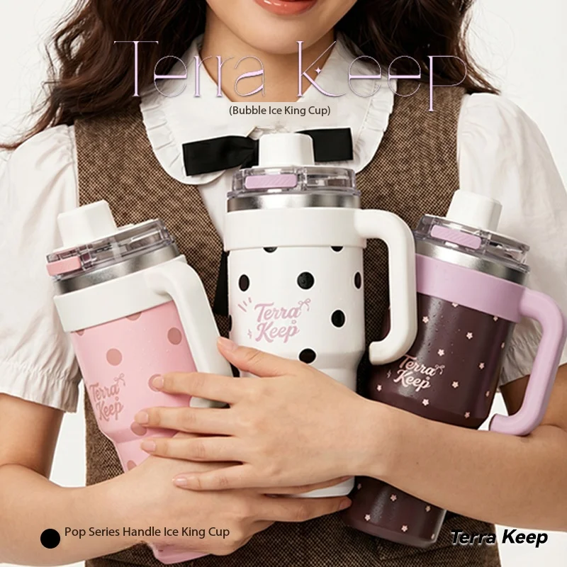 Ceramic-covered 316L liner ice cup, high-looking cartoon large-capacity double drink, cute thermos cup, car water cup, portable
