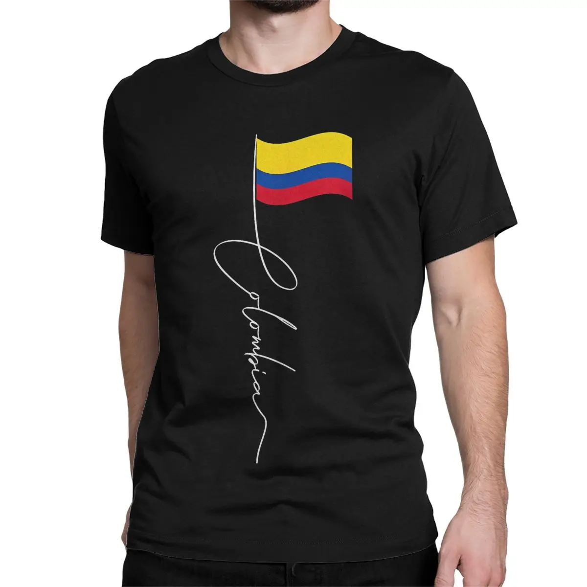 Colombia Signature Colombian Flag T-Shirt for Men Vintage Pure Cotton Tee Shirt Crewneck Short Sleeve T Shirts Gift Idea Tops