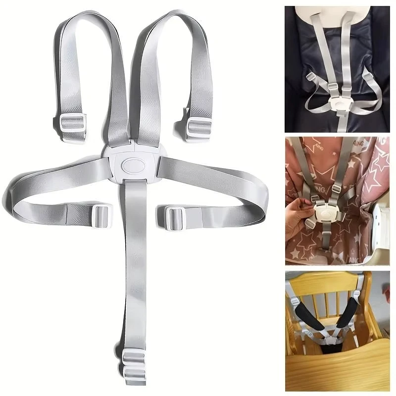Universal 5-Point Harness Baby Safety Belt, Adjustable Feeding Chair Strap, Anti-Slip Fixed Belt for Dining Seat, Car Seat & Sle