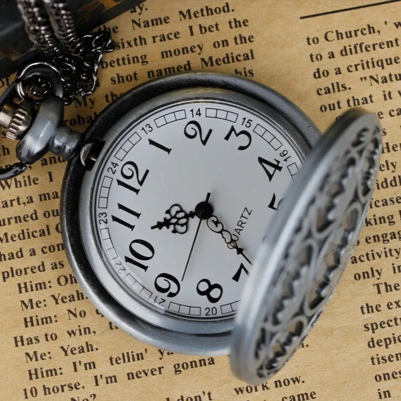 Reloj de bolsillo con collar de cuarzo gris antiguo, relojes con colgante de recuerdo, regalos únicos, reloj Fob Unisex para niños, mujeres y hombres