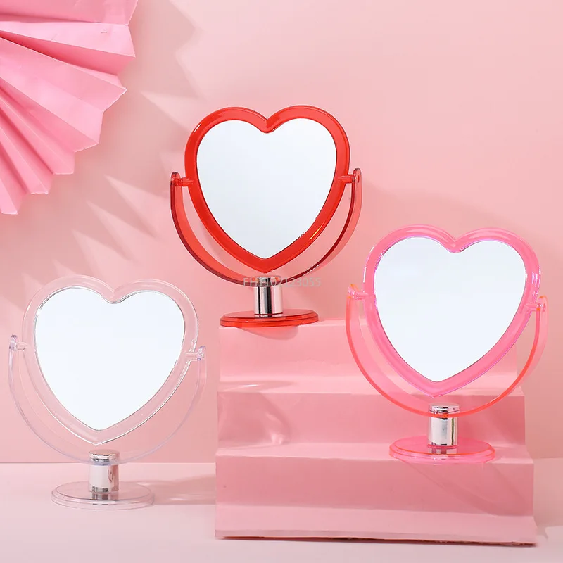 

INS Korean Style Heart Shaped Cosmetic Mirror Acrylic Transparent Base Makeup Mirror Double Side Home Bedroom Desktop Mirror