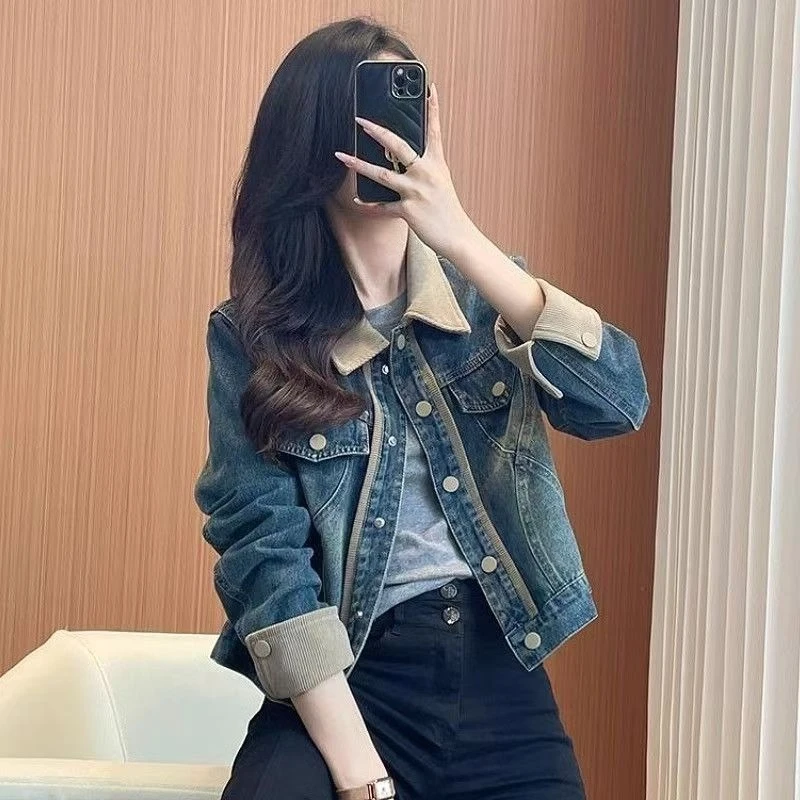 2025 primavera outono moda feminina vintage lavagem denim jaqueta tamanho pequeno estilo europeu na moda casaco casual