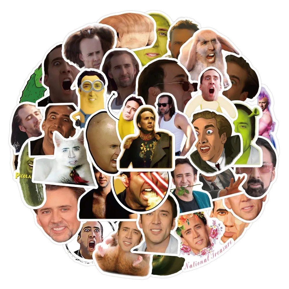 10/50 Uds. Pegatinas divertidas Nicolas Cage parodia meme pegatinas impermeables para equipaje DIY portátil monopatín motocicleta bicicleta pegatina