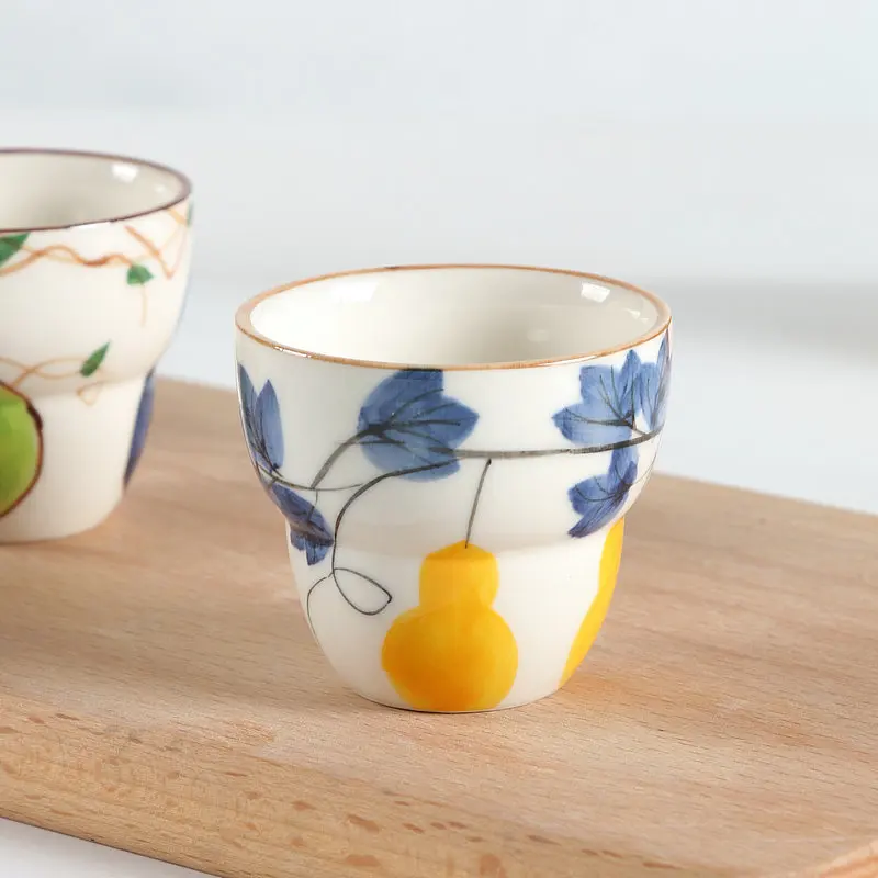 Handgezeichnete Kürbis-Teetasse, hochästhetische Teetasse, unterglasurfarbene Teetasse, Meistertasse, Keramik-Teetasse
