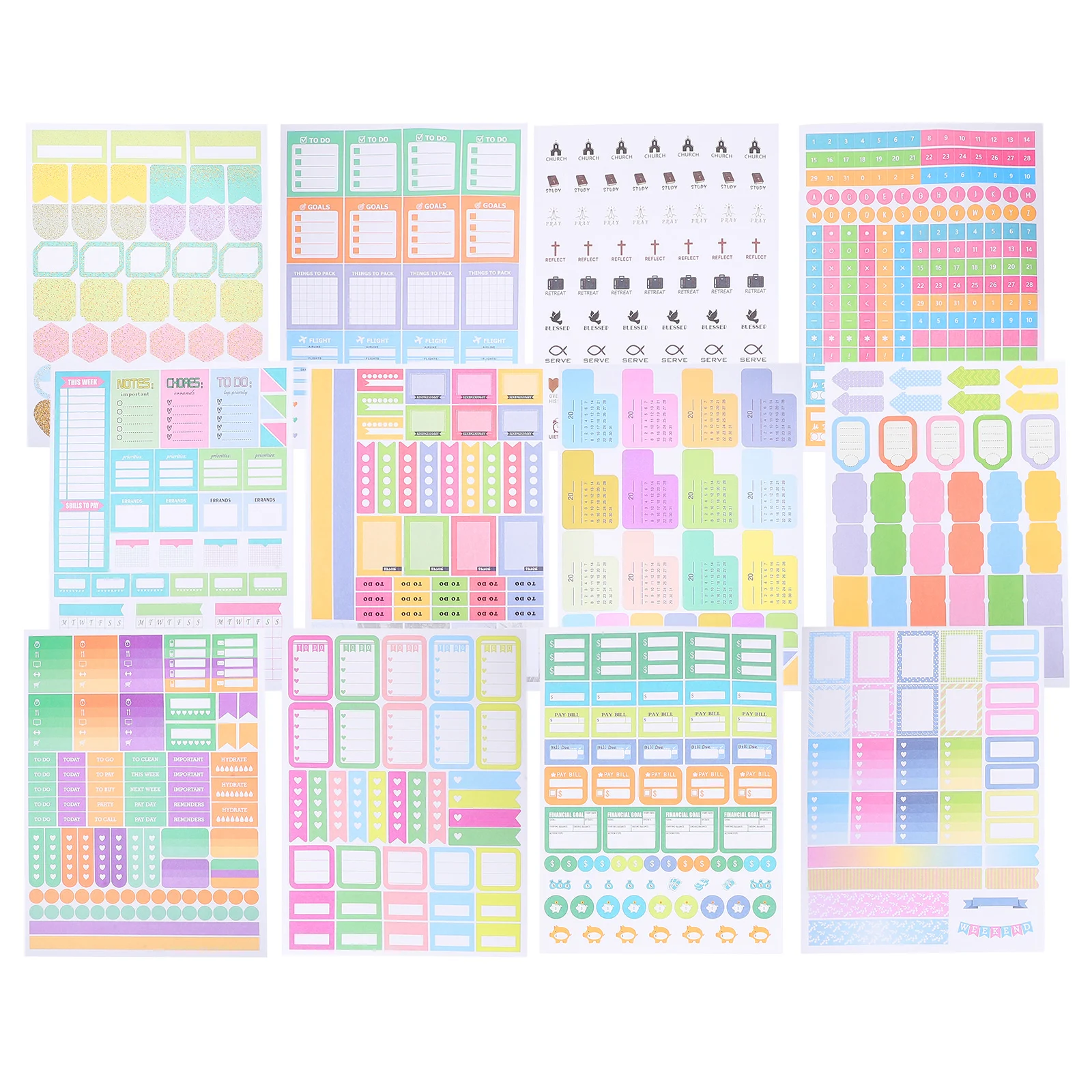 

12 Sheets Planner Stickers Daily Journaling Scrapbook Supplies Self Adhesive Copper Decals Smooth Surface Travel Accessories