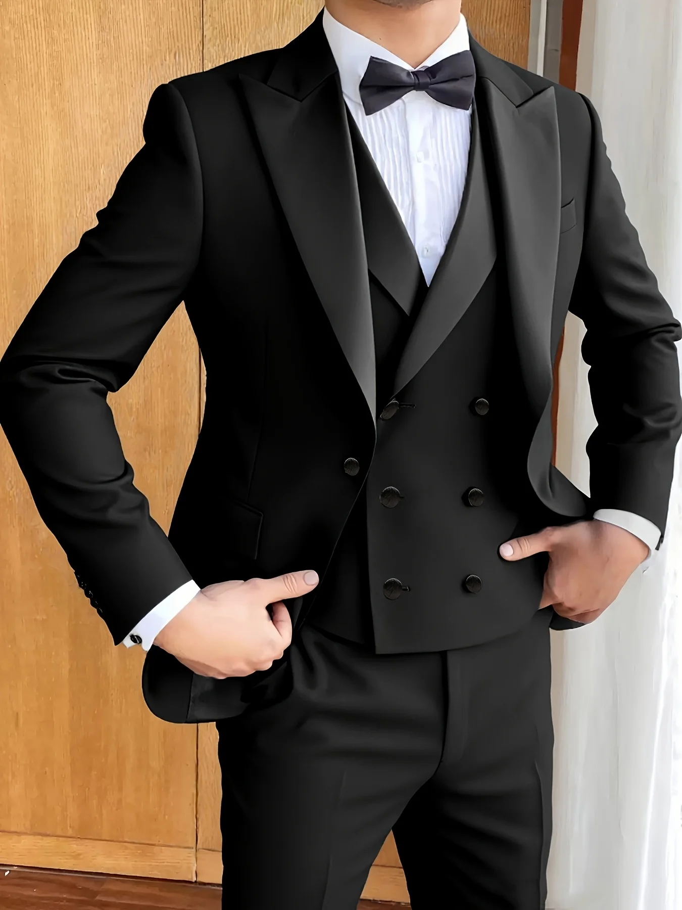 

Черный мужской костюм-тройка с заостренным воротником, стильная однобортная форменная одежда для мужчин, для повседневной носки, банкетов и свадеб.