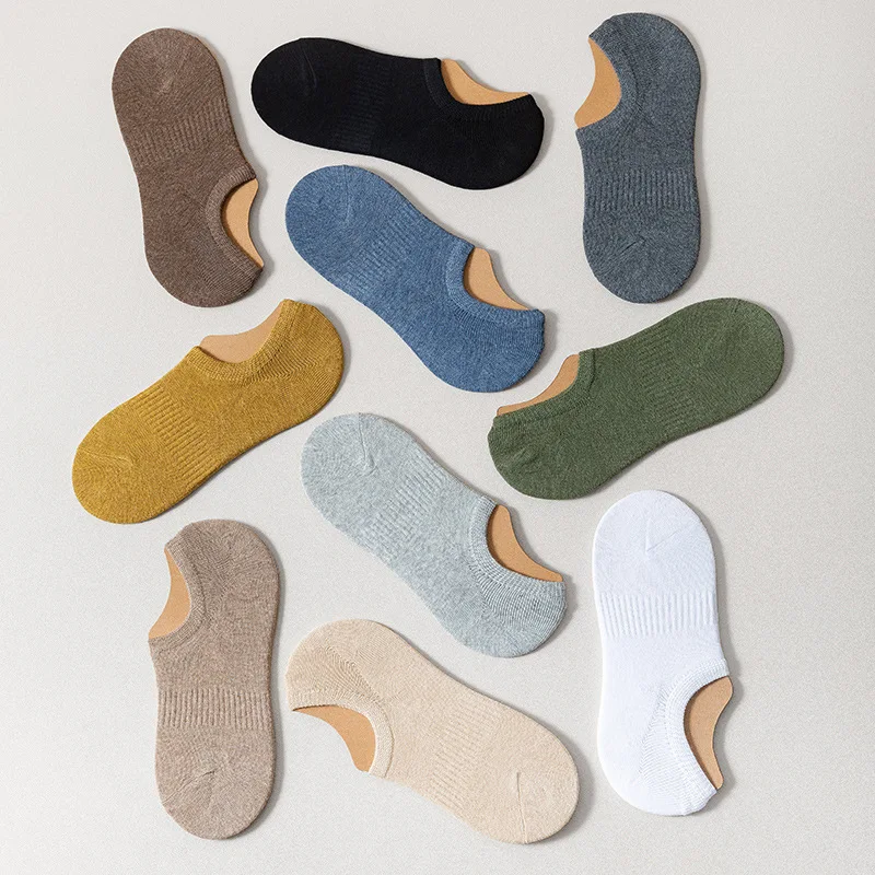 

10 пар случайных мужских носков-невидимок, разноцветные, дышащие, хлопковые, для летних кроссовок и лоферов