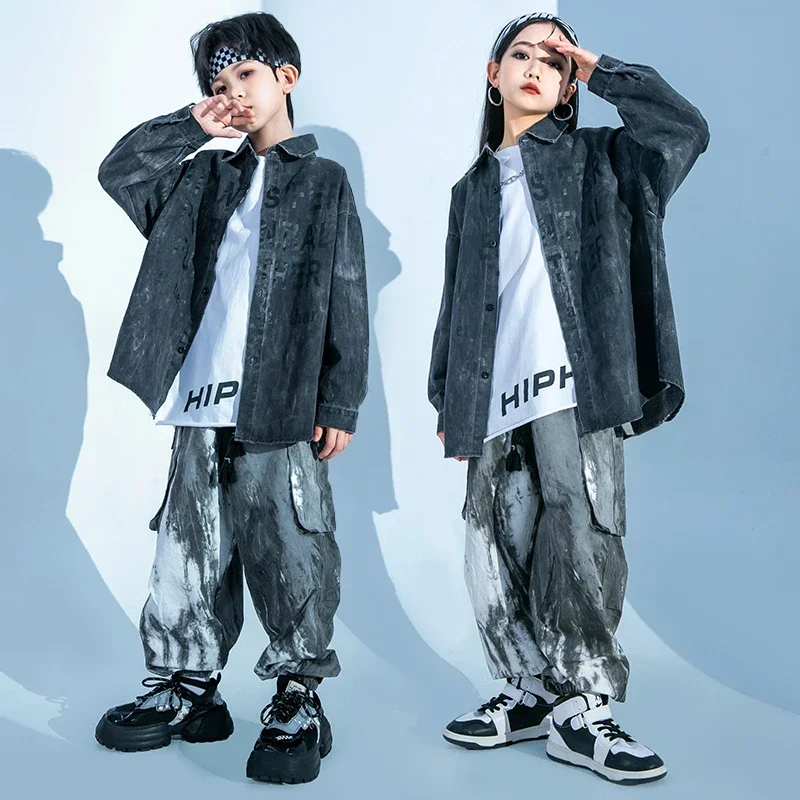 Hip hop meninas preto graffiti camisa calças jeans crianças blusa meninos dança de rua carga corredores jazz conjuntos roupas crianças streetwear