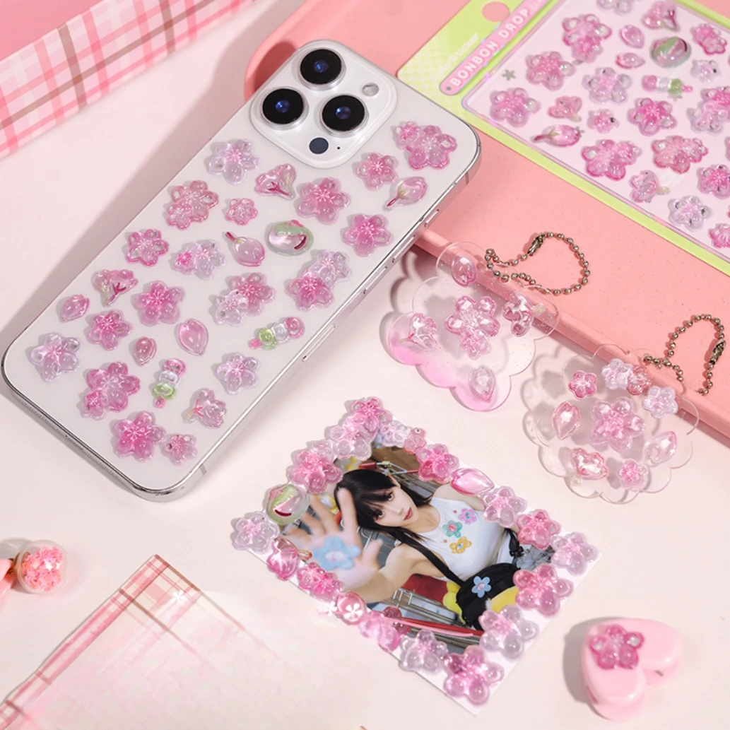 Sakura Pink Cherry Blossom Drop 3D Relief Sticker Scrapbooking Diy Diary Decor Journaling Stationery Kawaii Stickers image 4