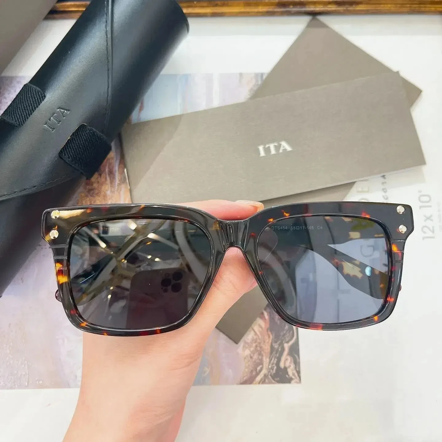 

New ORIGINALDITA DTS454 Popular Casual Vintage Business Womens Sunglasses Luxury Acetate Tortoise Square Frame Men's Sun Glasses