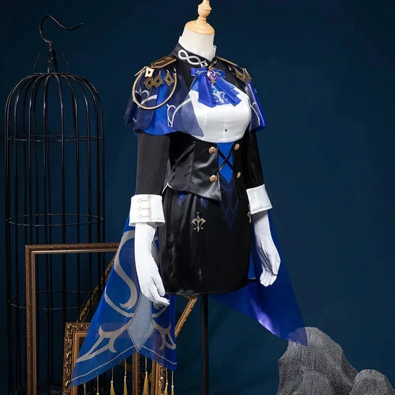 A;3\v,7'd/Clorinde Cosplay Genshin Impact Fountain Champion Duelist Wig Hat Uniform Cloak Earrings Halloween For Womenx;4'v\7,h/