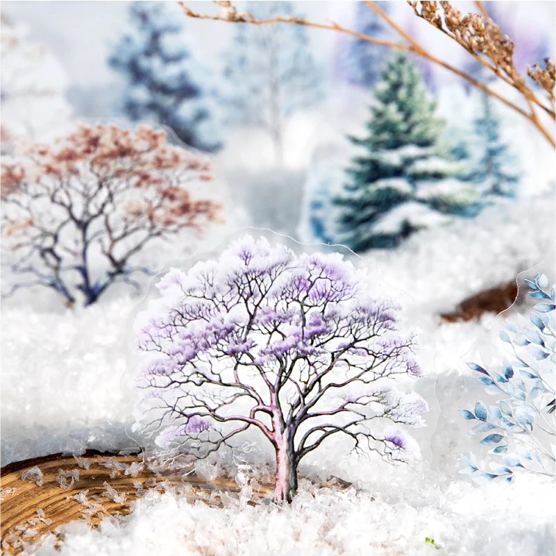 Journal GO 16pcs Trees in the Snow Collage Junk Journal Stickers Planner Card Making Natural Trees Scrapbooking Materials