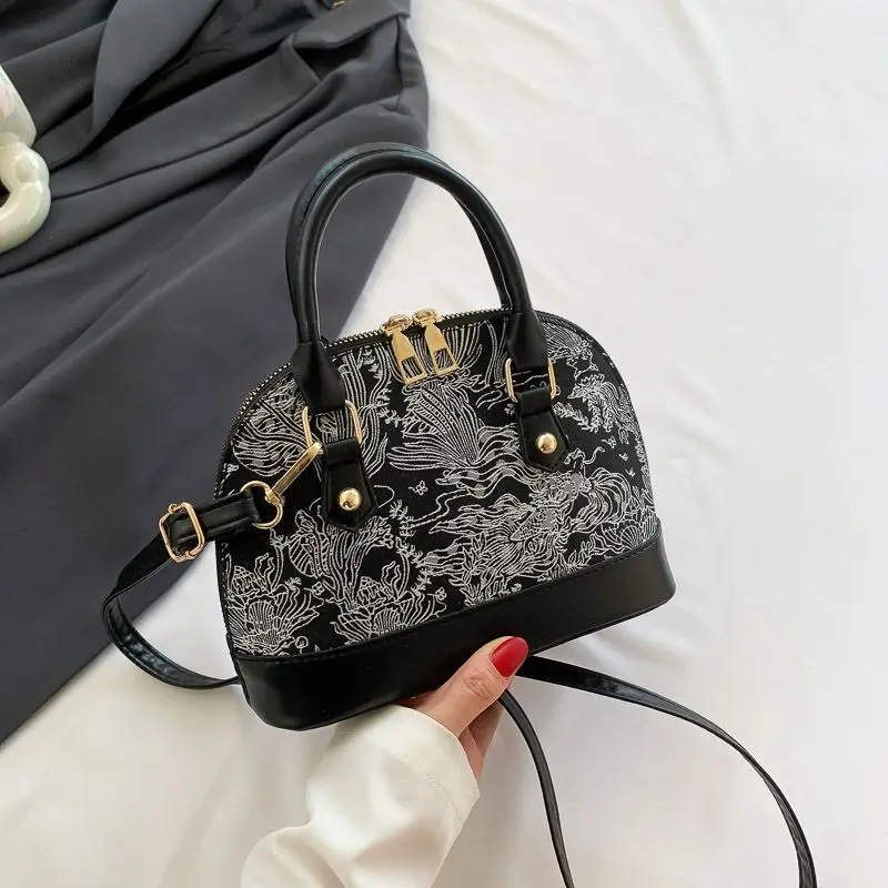 French Version Niche Popular Handbag Women\'s New Fashion Pu Bag Lace Crossbody Bag Versatile Shell Bags Embroidery Shoulder Bag