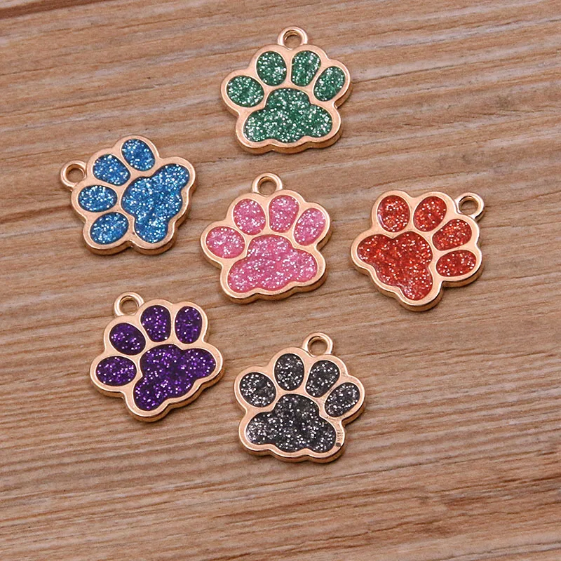 10Pcs 16*17mm 6Color Alloy Metal Rhodium Drop Oil Dog Cat Bear Paw Shining Charms Animal Pendant For DIY Bracelet Jewelry Making