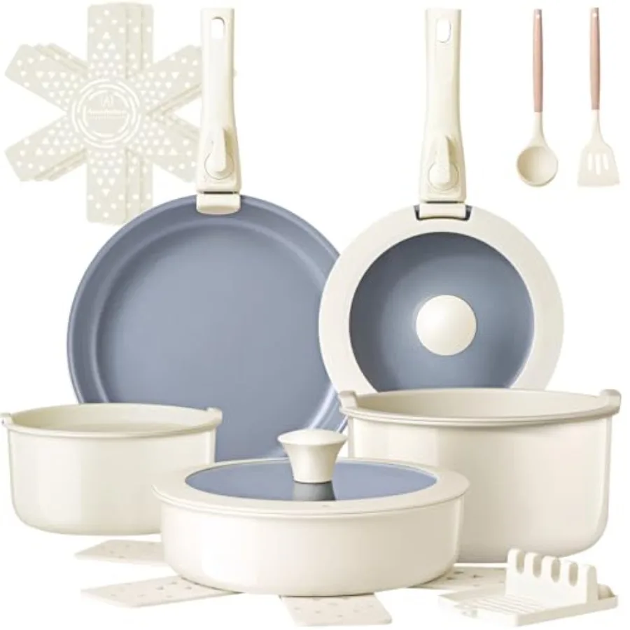 

Ceramic cookware set for home cooking, ceramic material, gray color, non-stick and PFAS/PFOA/PTFE-free safety
