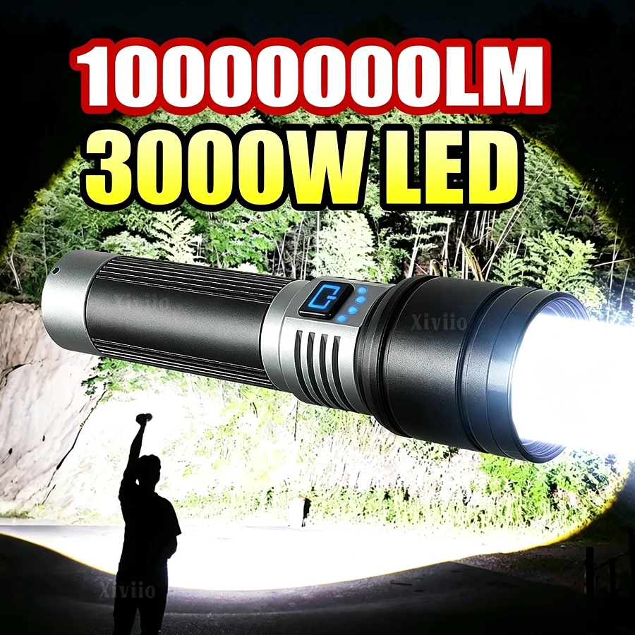 10000000LM 3000W Super Powerful Flashlights Rechargeable Led Flashlight Telescopic Zoom 5000m High Power Torch Light for Outdoor