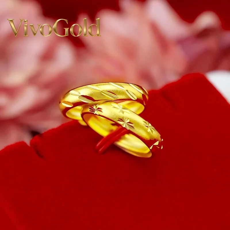 

VivoGold9999 24K pure gold ring, adjustable gold ring, fashionable and simple couple ring, preferred gold jewelry for birthdays