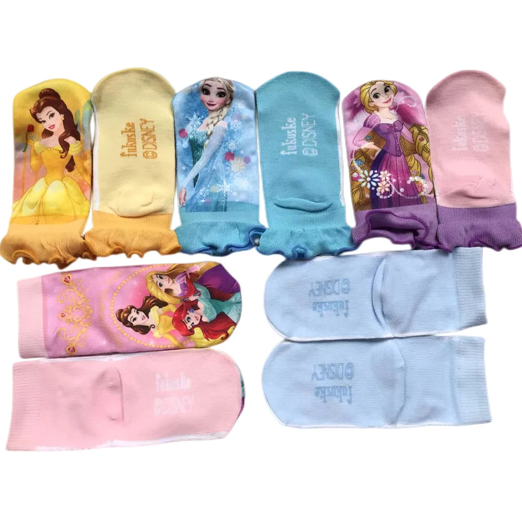 Calcetines de algodón de dibujos animados para niños, medias de princesa Elsa, Anna, Sofía, sirena, Belle, diseño de coches, Mickey, 15-20CM, 4 pares por lote