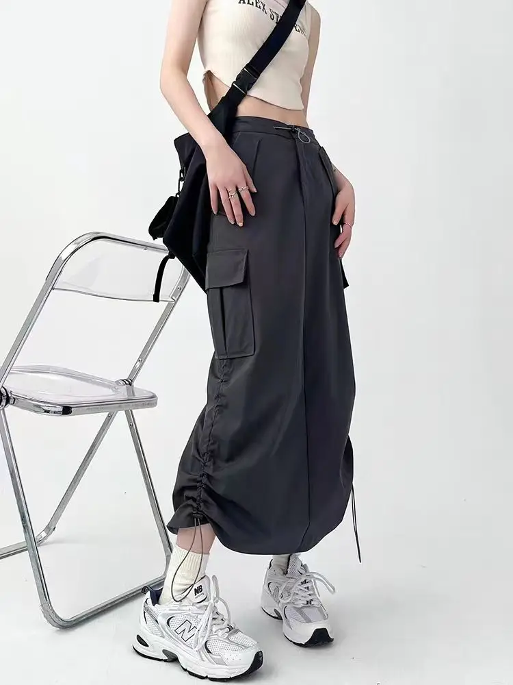 

plus Size Workwear Skirt Dstring American Sle Hot Girl Retro Loose Split High Waist A-Line Midi Skirt for Women