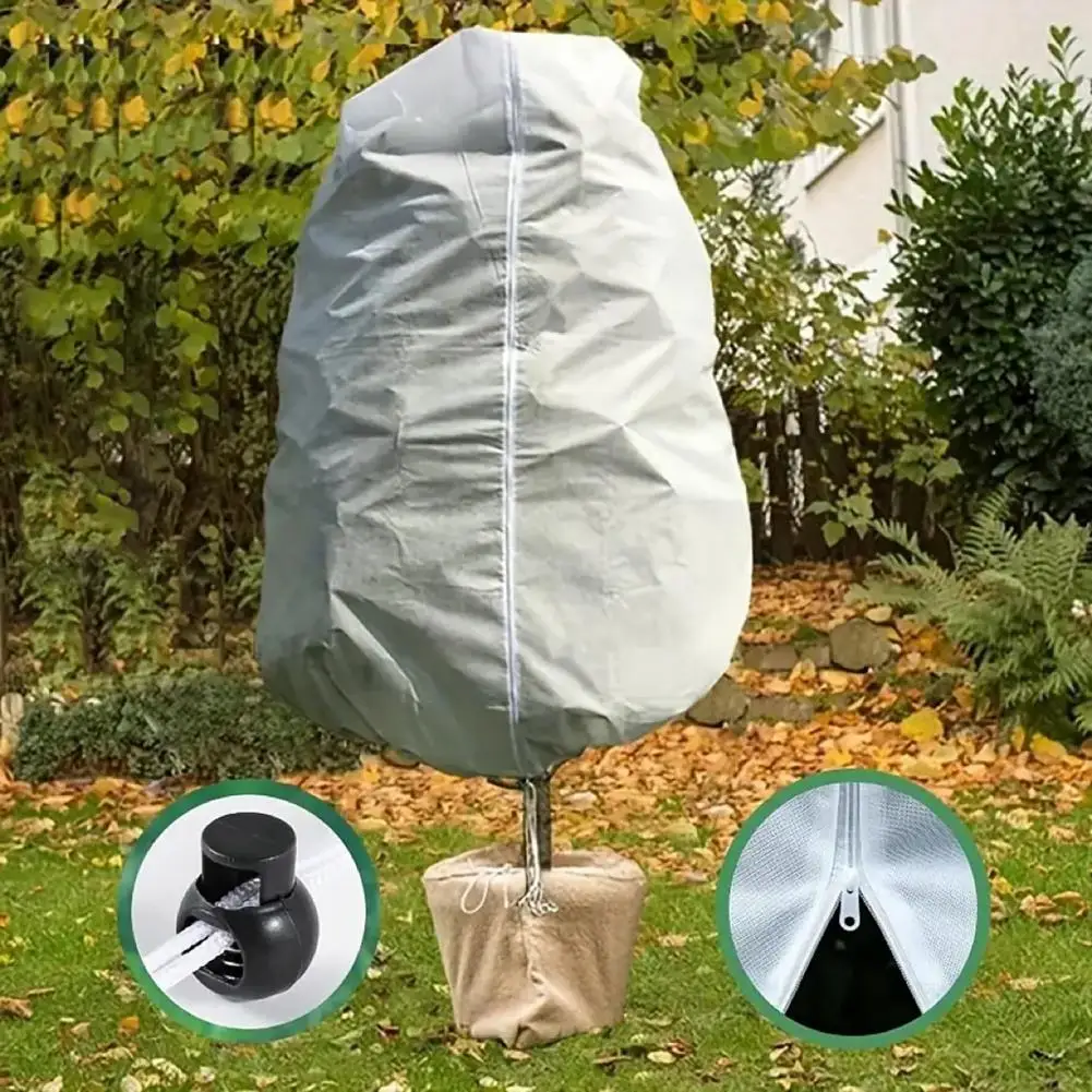 Winter Plant Frost Protection Cover with Zipper & Drawstring Outdoor Shrub Bush Potted Plant Cover for Cold Weather Protection