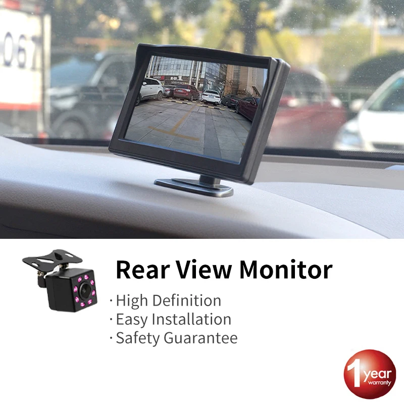 5 Inch Car Monitor TFT LCD HD Digital 16:9 800*480 Screen 2 Way Video Input Colorful For Reverse Rear View Camera DVD VCD