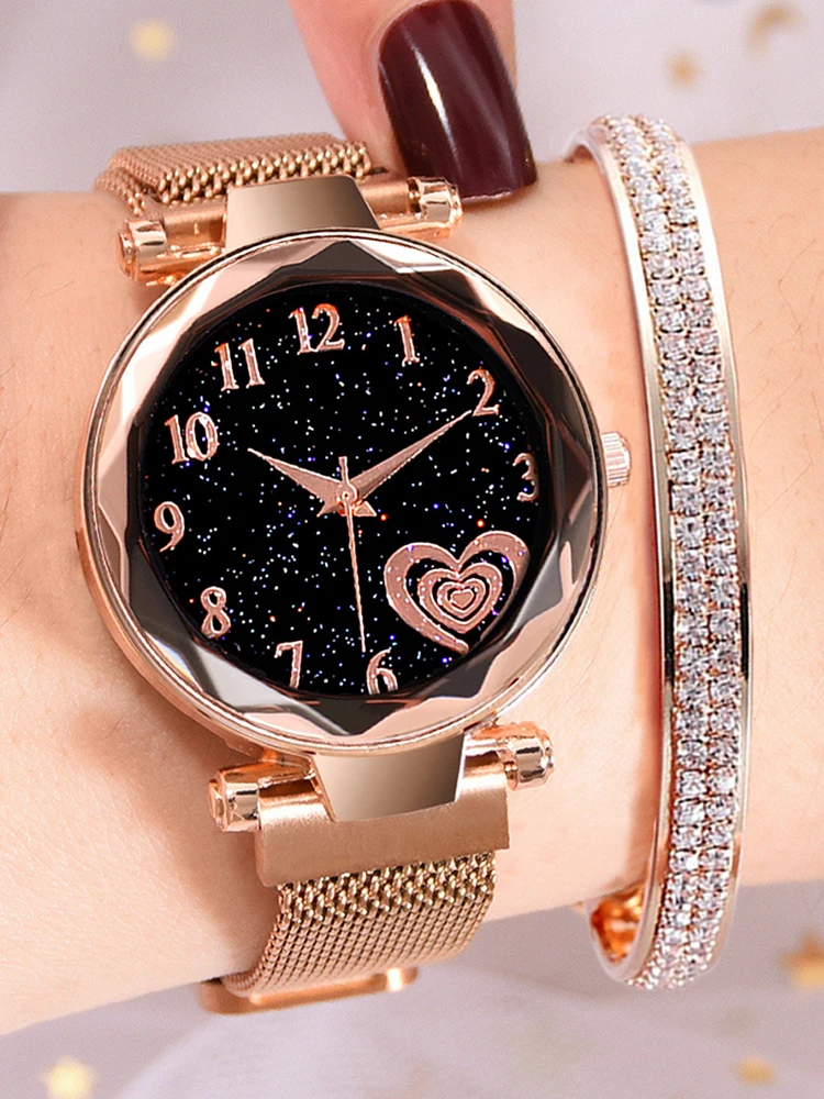 2pcs Fashionable and Casual WOMEN'S Mesh Strap Quartz Watch Bracelet