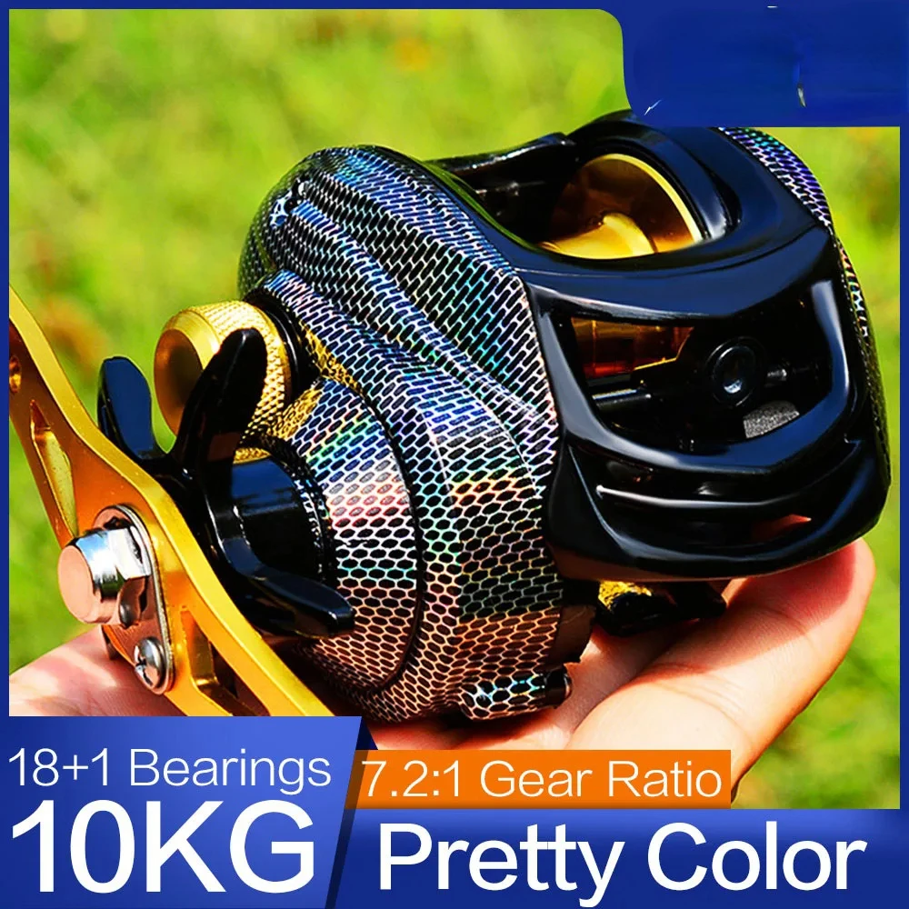 

High-performance 10kg Max Drag Brake Baitcast Reel with 18+1BB, 7.2:1 Gear Ratio, Solid Metal Spool for Smooth Fishing, Ideal fo