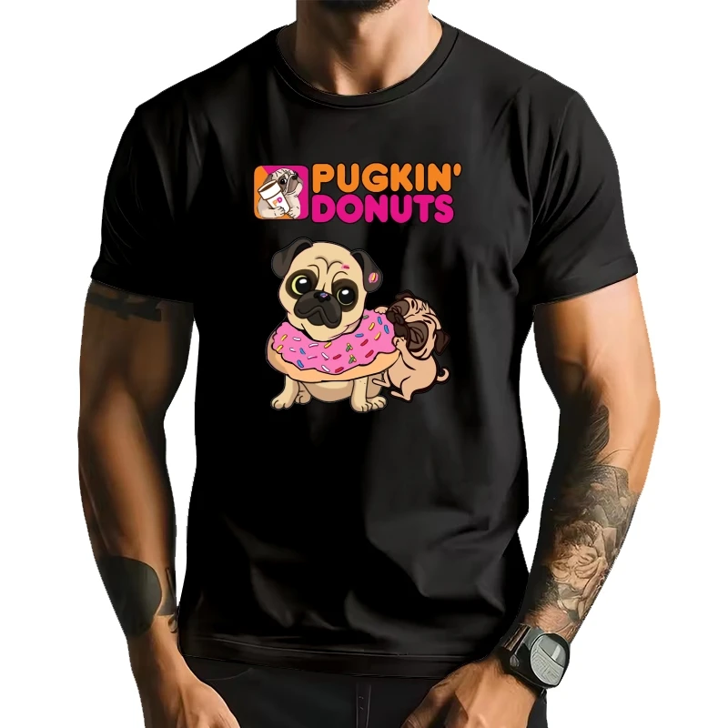 

Pugs Coffee and Donuts T-shirts Men Women Cotton Short Sleeve Pugkin Donuts Tshirt Dog Lover Streetweargraphic T Shirts Tees