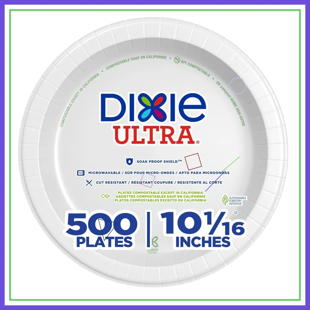 

Heavy-Weight Paper Plates, White, 500 Count Bulk Case, Soak-Proof & Compostable