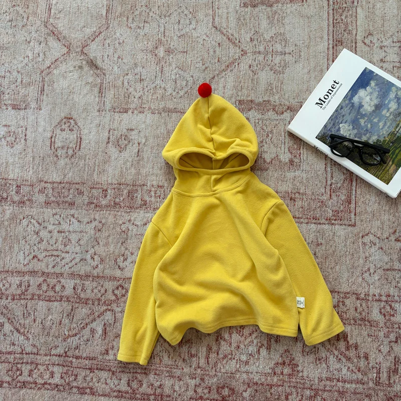 Hooded Top Dopamine Autumn and Winter Children Velvet Inner Clothing Winter Clothes Warm Bottom Shirt Soft and Sticky Hooded Top