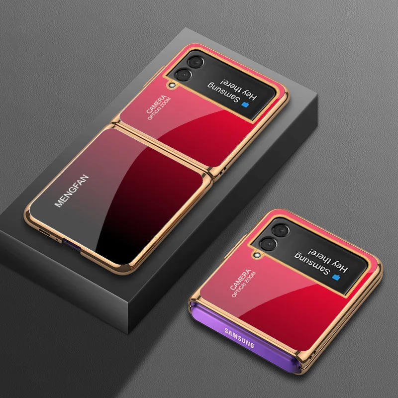 Vintage Gradient Tempered Glass Case for Samsung Z Flip 5 Case Flip3 Flip4 Elegant Shockproof Shell for Galaxy Z Flip 3 4 5 Case