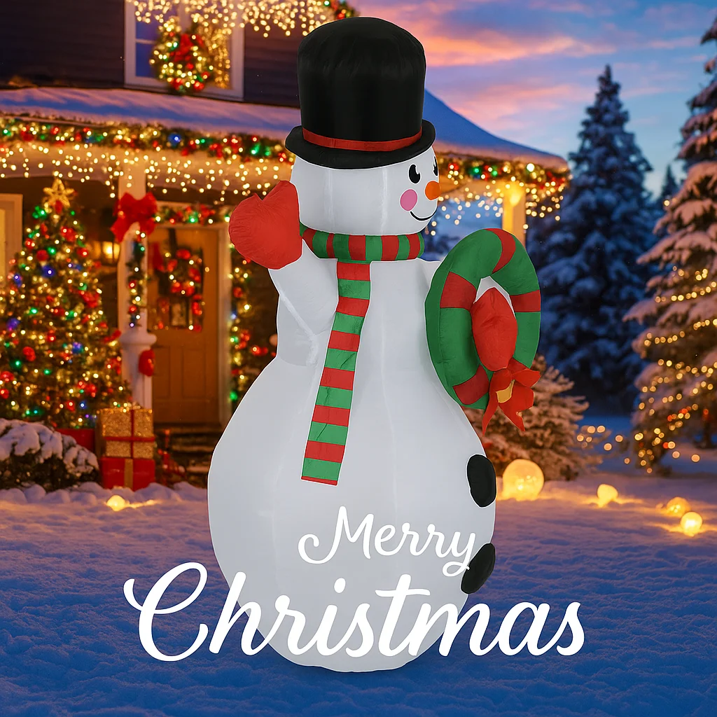 5.91FT Giant Inflatable Toys Snowman Wreath with LED Lit Xmas Yard Lawn Party Decoration Christmas Home Supplies Ornament Gift