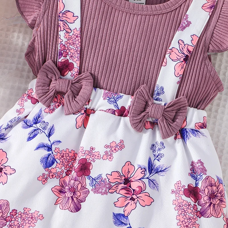 Dress For Kids Newborn 6-36 Months Birthday Purple Short Sleeve Cute Floral Princess Formal Dresses Ootd For Baby Girl