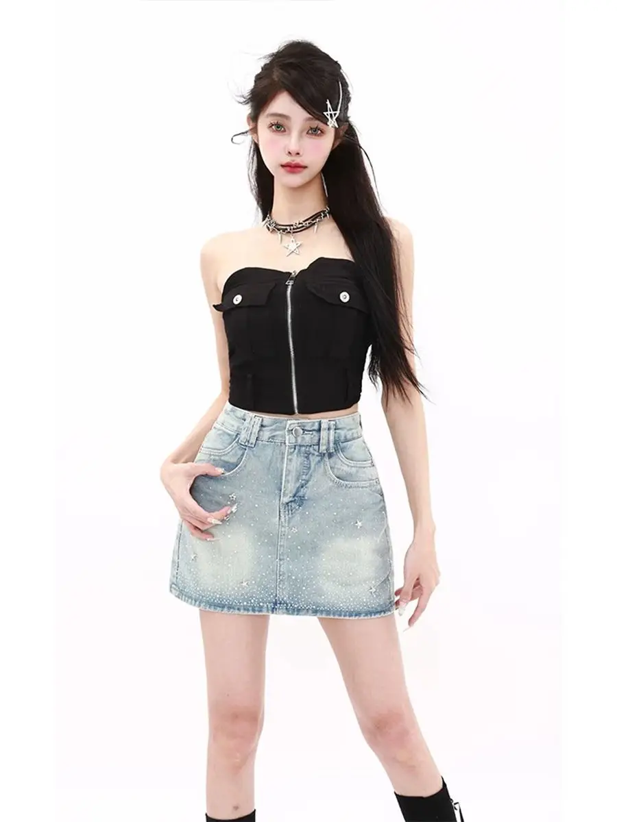 Summer New Casual Loose Women Skirt Simple Basic Fashion Street Woman Skirt Retro High Waist Hip Hugging A-Line Skirt Female