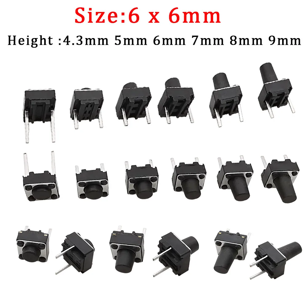 50Pcs/Lot 6x6mm Micro Tactile Switch 6*6*4.3/5/6/7/8/9/10/11/12/13mm DIP SMT Push Button Key Switch Mini Self-reset PCB Switches