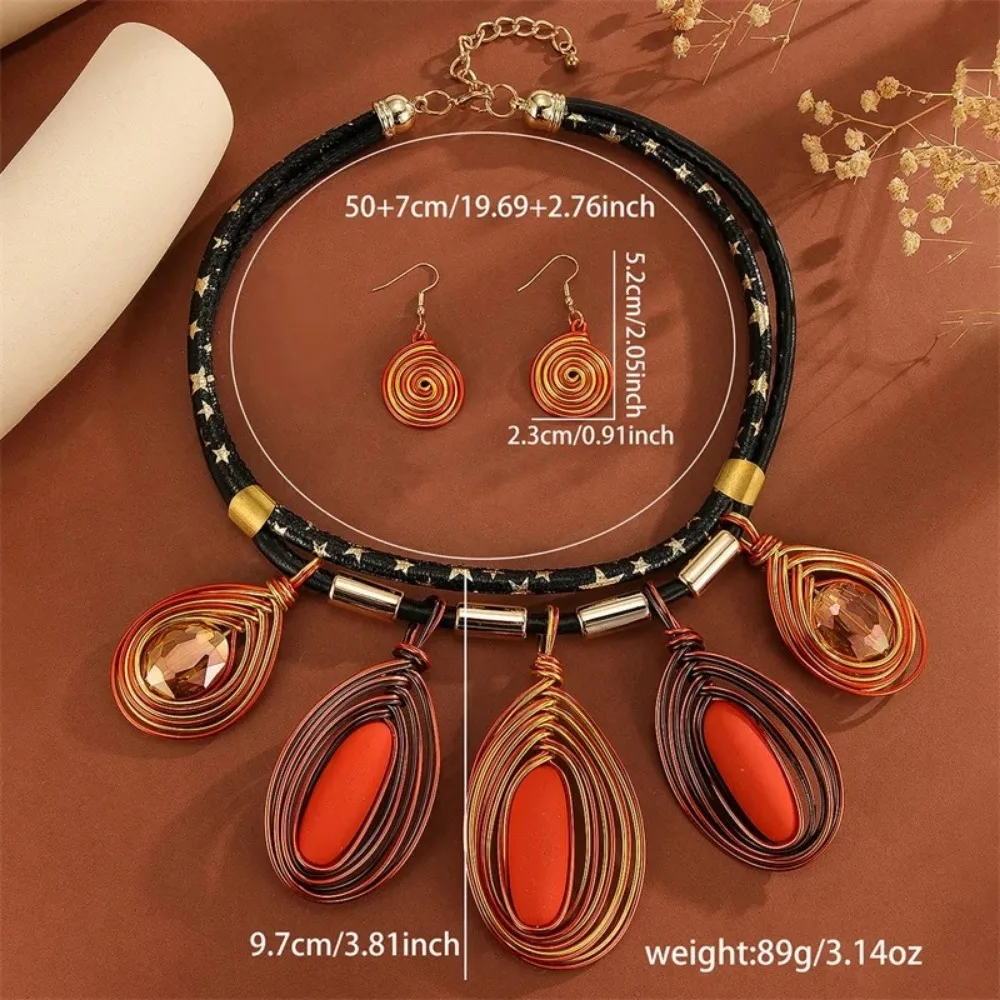

Rhinestone Inlaid Multi-layer Jewelry Set African Hand-woven Necklace Earrings Set Exaggeration Personality Women Jewelry Set