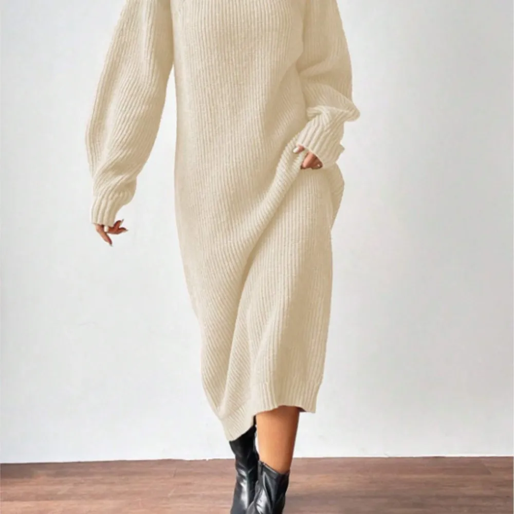 

Sweater Dress Fashionable Pullover High Collar Spring Autumn Casual Long-sleeved Solid Color Knitted Long Dress Women Vestidos
