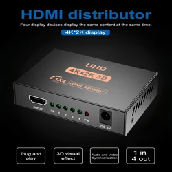 1 x 4 HDMI-compatible Splitter Converter 1 In 4 Out HD 1.4 Splitter Amplifier HDCP 4K 1080P Dual Display for HDTV DVD PS3 Xbox