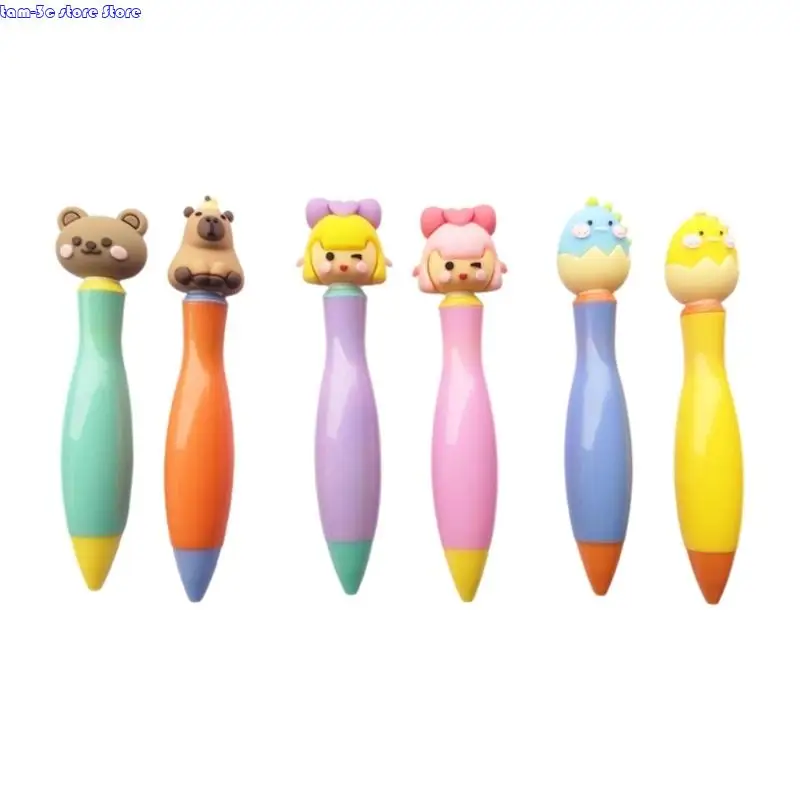 

D0UA 6Pcs Cartoon Short Ballpoint Pen Ergonomic Grip Ballpoint Pen 0.7mm Blue Inks