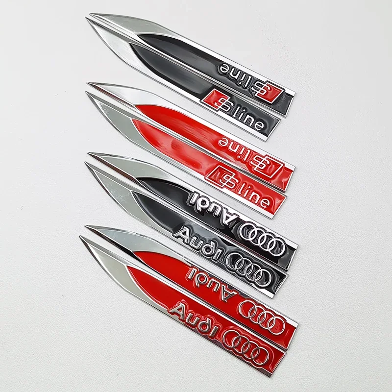 For Audi Sline Q2 Q3 Q5 Q7 A1 A3 A4 A5 A7 SQ5 RS5 TT Accessories 2pcs Metal S LINE Logo Car Fender Sticker Side Leaf Board Decal