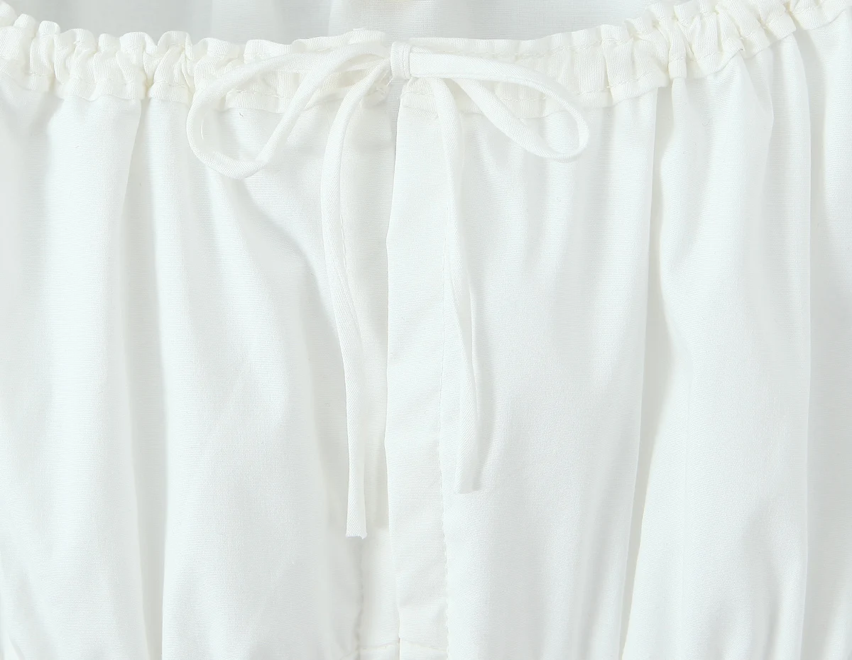 Sexy Witte Houten oren Boog O hals Korte Bladerdeeg Mouw Vrouwen Gesplitst Holle Gat Slanke Taille Crop Tops