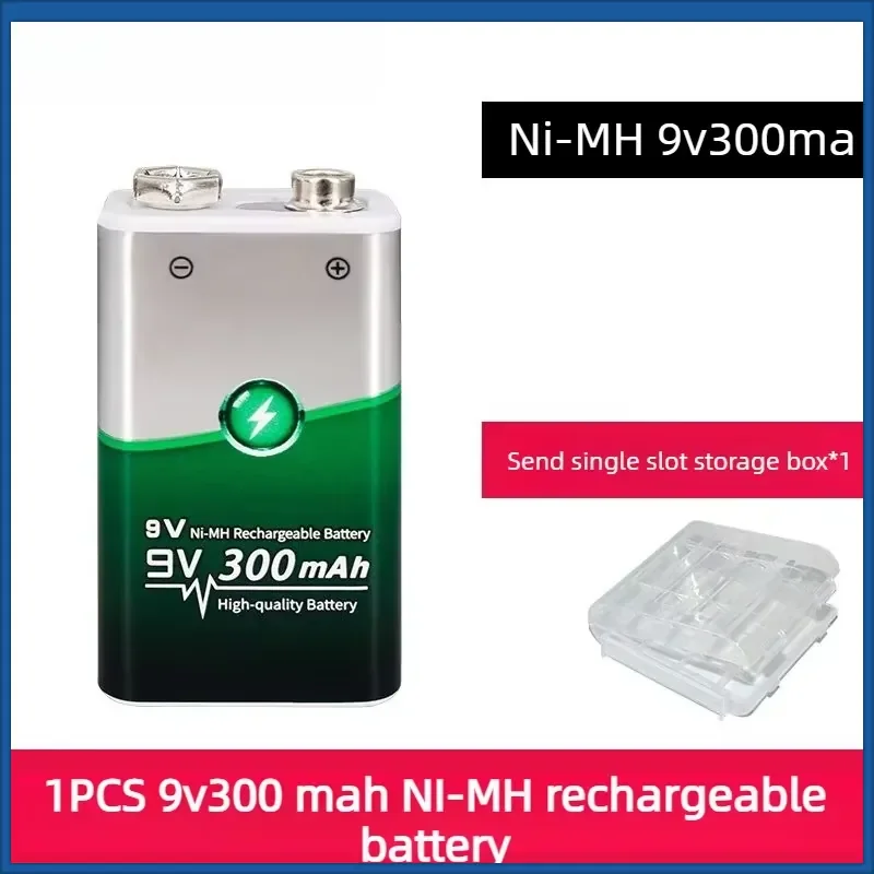 High-Quality New 9V 300mAh Ni-MH Rechargeable Battery for Multimeter Microphone Guitar Metal Detector Smoke Alarm Large
