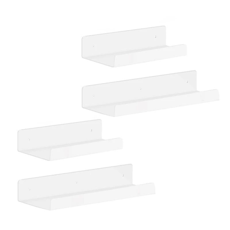 4Pcs Acrylic Floating Wall Shelves, Home Bathroom Shelf Decorative Painting Strips Book Toy Shelf Mounted