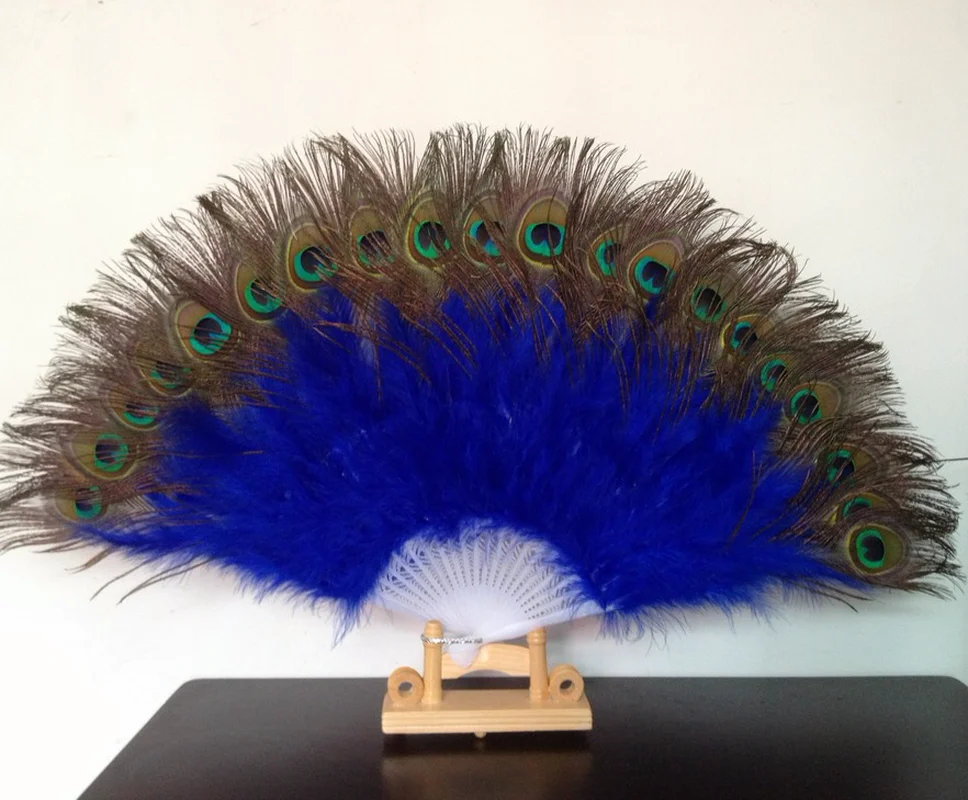 Nice Feather Fan for Dance Props Hand Peacock Tail Feather Folding Fan Wedding Wonderful New