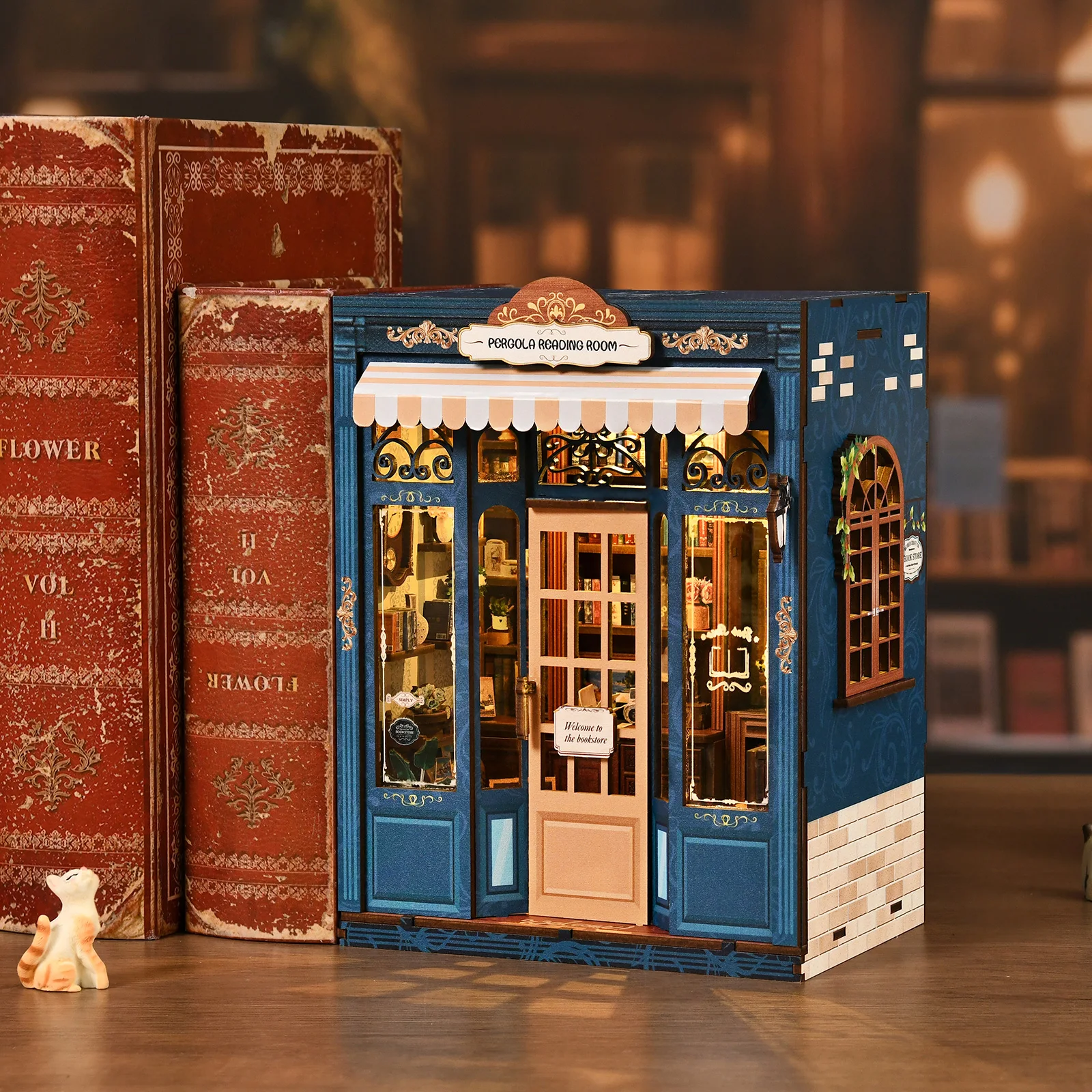 Diy Wooden Book Nook Shelf Insert Kit Vine Frame Reading Room Bookend Miniature Model Kits With Light For Friends Birthday Gifts