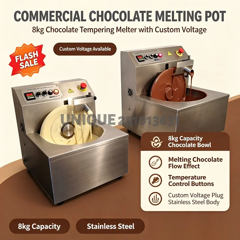 8KG Electric Chocolate Melting Tempering Machine 110/220V Stainless Steel Chocolate Coating Melter For Bakery & Candy Making